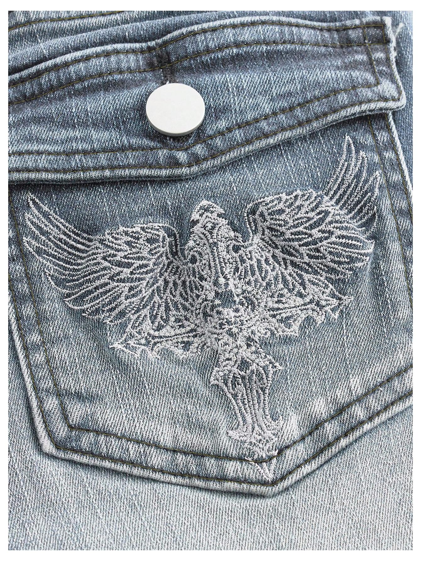 MakeMeChic Women's Flared Jeans Bell Bottom Jeans Embroidered Y2K High Waist Stretchy Denim Pants