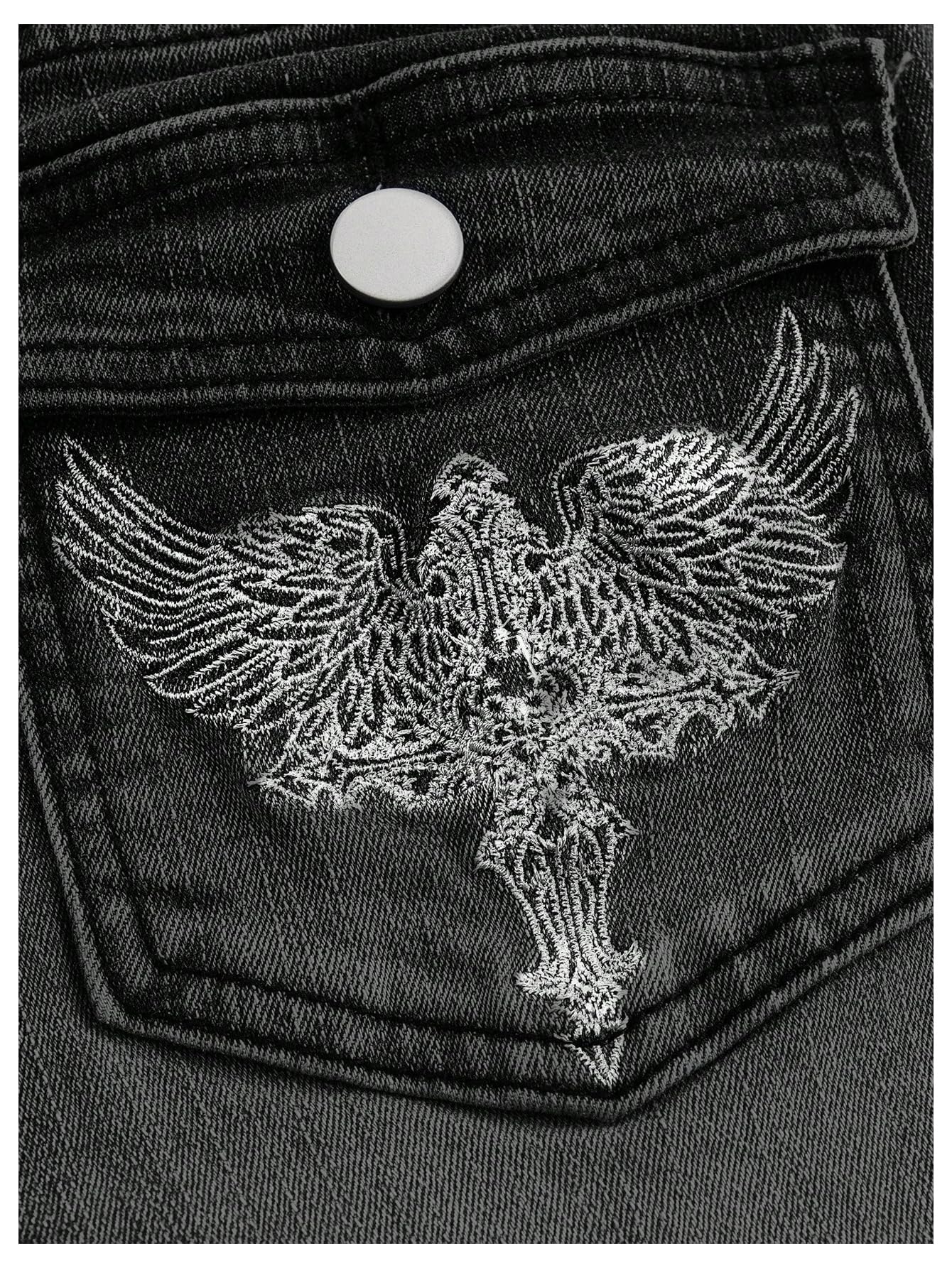 MakeMeChic Women's Flared Jeans Bell Bottom Jeans Embroidered Y2K High Waist Stretchy Denim Pants