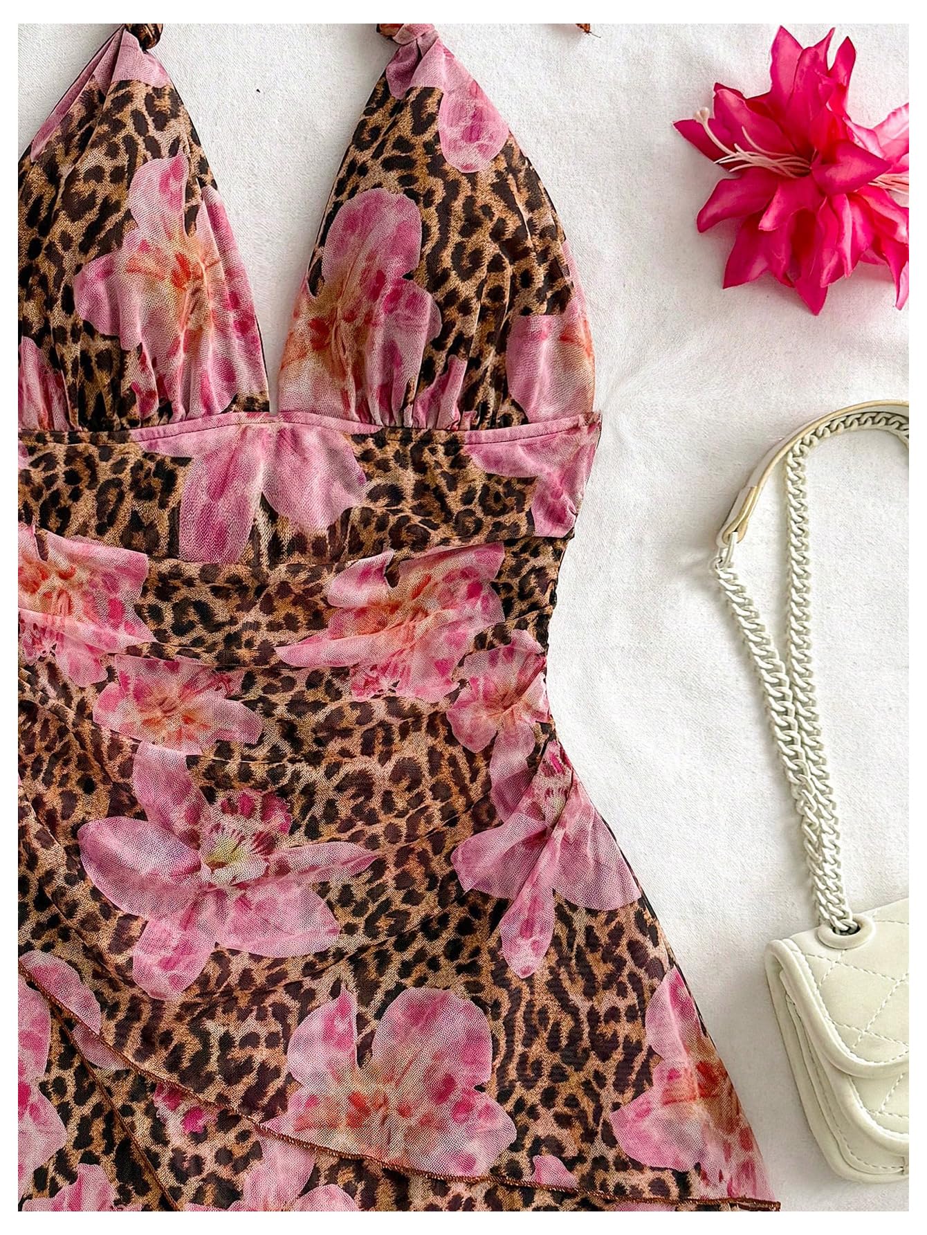 SOLY HUX Women's Y2K Summer Tie Dye Floral Print Halter Sexy Mini Dress Retro Backless Bodycon Birthday Dresses