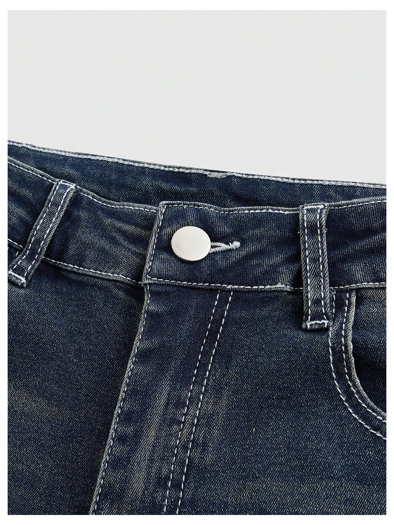 MakeMeChic Women's Flared Jeans Bell Bottom Jeans Embroidered Y2K High Waist Stretchy Denim Pants