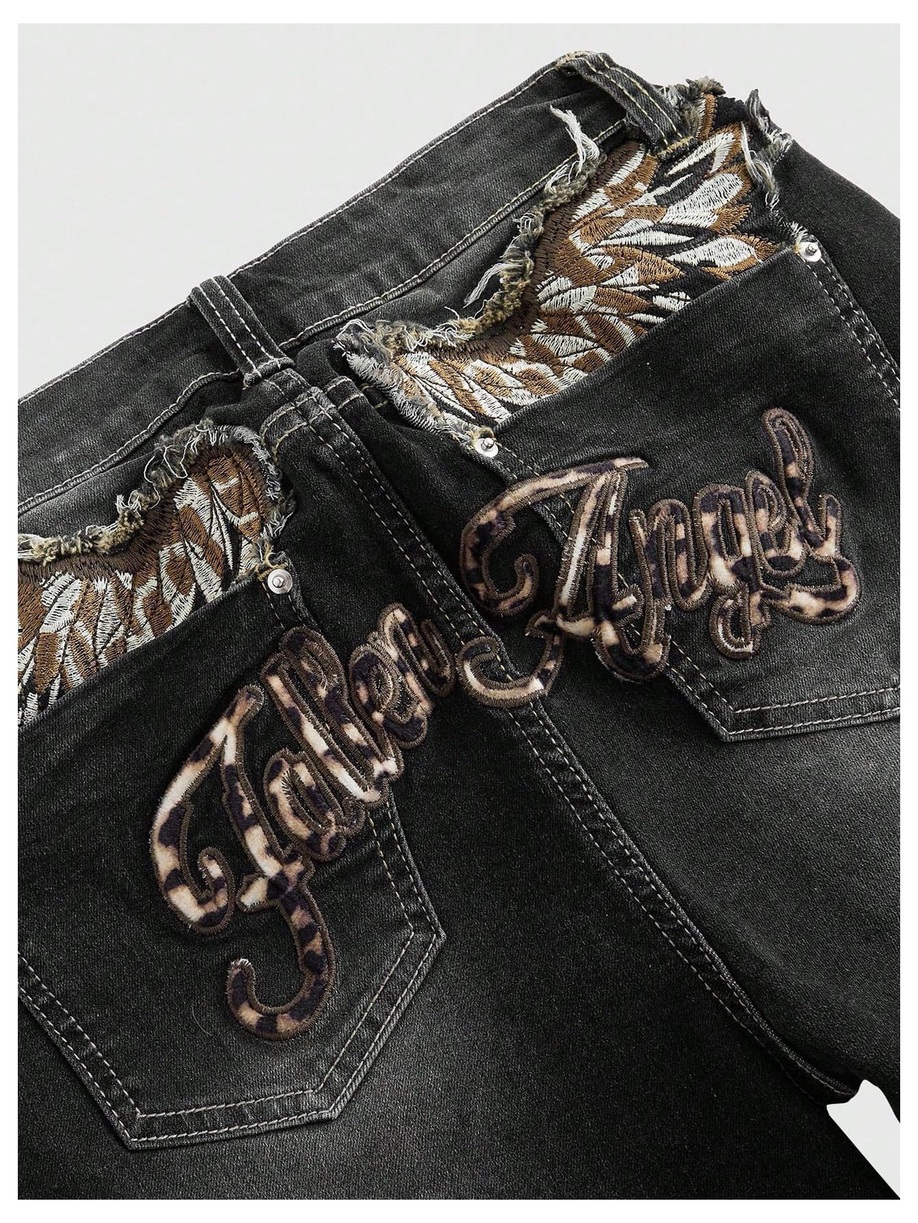 MakeMeChic Women's Flared Jeans Bell Bottom Jeans Embroidered Y2K High Waist Stretchy Denim Pants