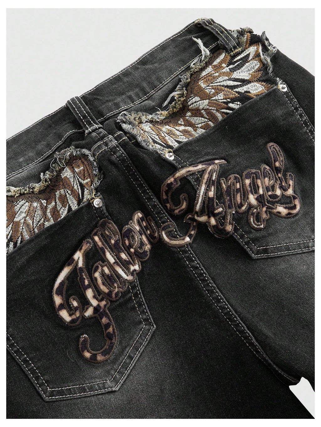 MakeMeChic Women's Flared Jeans Bell Bottom Jeans Embroidered Y2K High Waist Stretchy Denim Pants