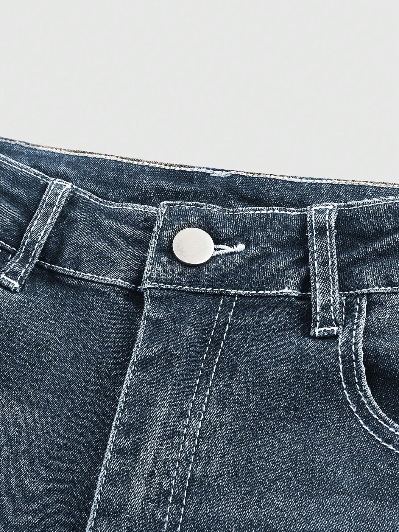 MakeMeChic Women's Flared Jeans Bell Bottom Jeans Embroidered Y2K High Waist Stretchy Denim Pants