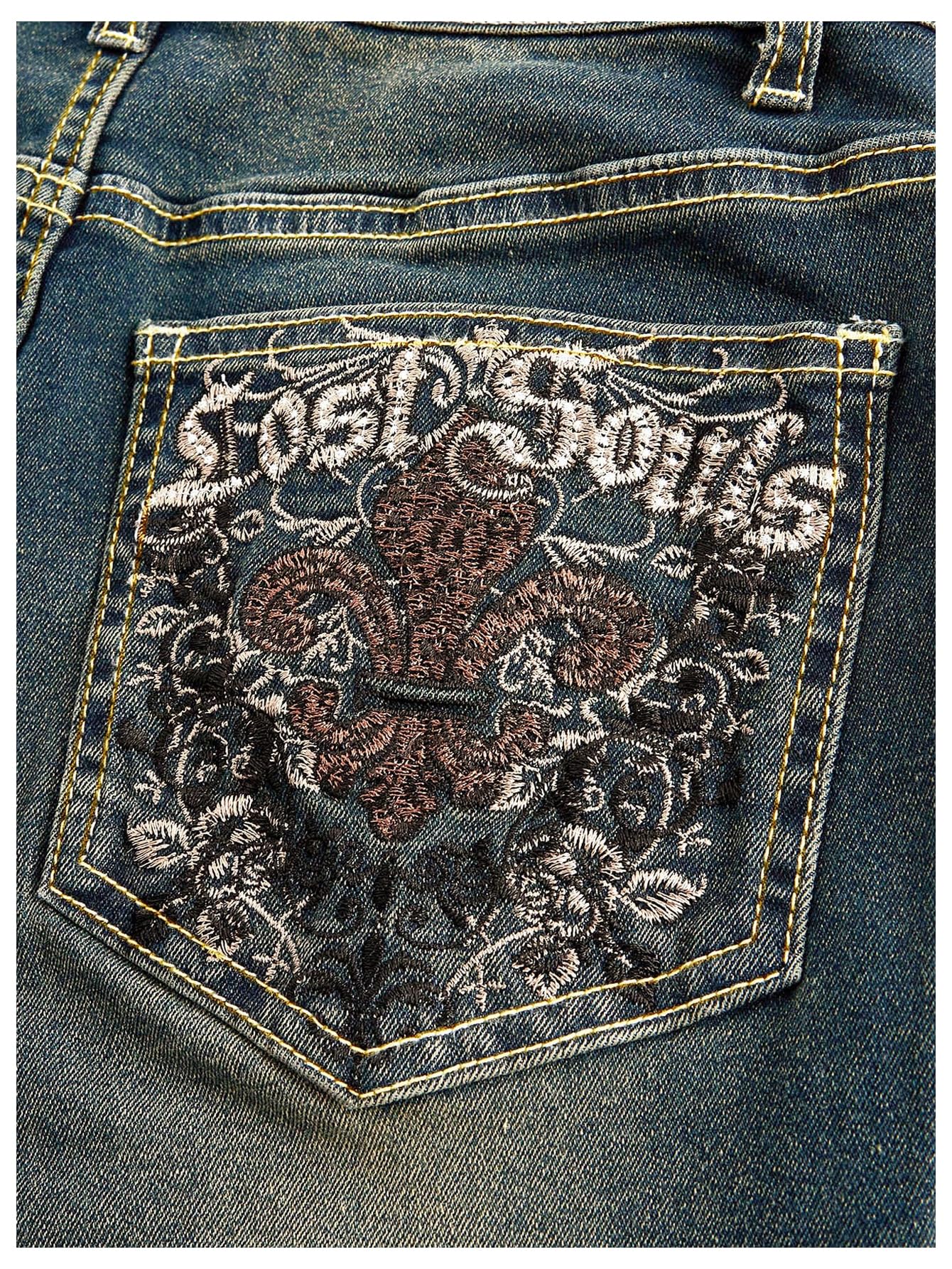 MakeMeChic Women's Flared Jeans Bell Bottom Jeans Embroidered Y2K High Waist Stretchy Denim Pants
